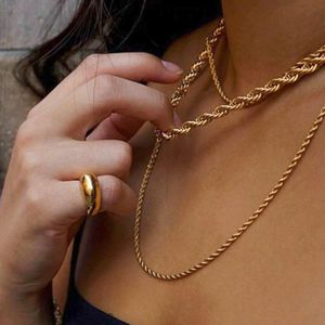 Chains Fashion 18k Real Gold Plated Twisted Rope Chain Necklace Stainless Steel Choker Men Women 2mm 3mm 4mm 5mmChains