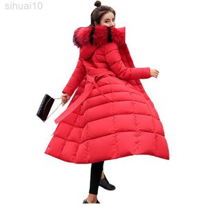 Winter Coat Women Red Loose Long Down Cotton Jackets Korean Fashion Slim Thick Warmth Päls Parkas Feminina L220730