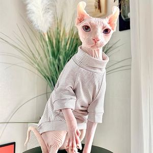 Pamuk sfenks kedi köpek kıyafetleri küçük köpek tüysüz kedi sweatshirt giyim şeritli evcil hayvan kostüm yavru kedi tulumları sonbahar kış 0622