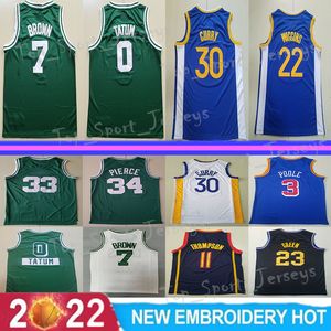 Jayson Tatum Jersey 0 Larry 33 Jaylen Brown 7 Stephen Curry 30 Klay Thompson 11 Green 23 Poole 3 Andrew Wiggins 22 All sömnad 75 -årsjubileumsbaskettröjor