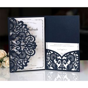 1pcs azul branco elegante elegante e recortar o convite de casamento Card, personalize negócios com cartões RSVP Decor Party Supplies 220711