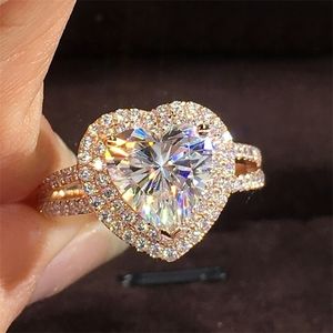 14K AU585 Rose Gold Women Pierścień Diamenty 1 2 3 4 5 CARAT SERCE 2 ROW Luksusowe przyjęcie weselne Pierścień Zachędza 220816