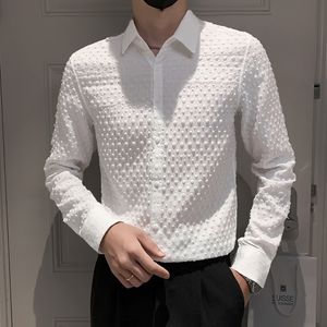 2022 Autunno 3D Polka Dots Camicette Moda Uomo Slim Manica lunga Camicia casual Camicia da lavoro Camicia Streetwear Camisa Masculina