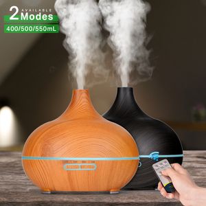 Umidificatore per olio essenziale per aromaterapia da 550 ml Diffusore per telecomando a grana di legno Diffusore ad ultrasuoni freddo con luce a LED a 7 colori