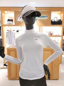 maglietta da golf da donna a maniche lunghe con protezione solare leggera primaverile estiva con finto collo rotondo, abbigliamento da golf elasticizzato e sottile 220619
