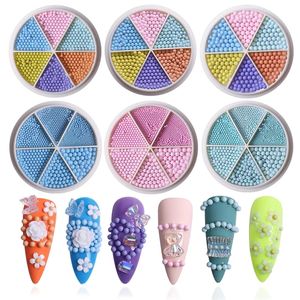 6 Grids Nail Art Decorations Mix 1mm-3mm Macaroon Pure Color Metal Caviars Steel Balls Alloy Rhinestones Manicure Bead Charms
