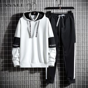 Hoodies Sweatpants 2 Pieces Tracksuits Set Men Autumn Winter Casual Track Suit Sportswear Man Patchwork Hooded Letter Suits 201128