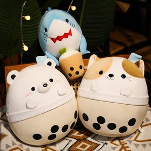 Kawaii boba brinquedos de pelúcia tubarão de pelúcia de urso de urso de pelúcia bolha gato de gato macio leite de leite xícara polar urso infantil brindal presente de aniversário presente