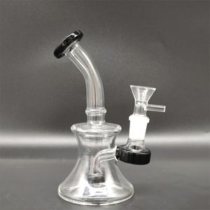 6.4"Black Glass Water Pipe Hookah Recycler Bong Smoking Tobacco Dry Herb Beaker Ice Catcher 14mm male Bowl