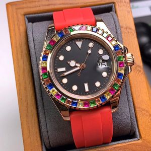 Candy Color Diamond Watch Mens Automatic Mechanical Watches 40mm Women Wristwatches Montre de Luxe Rubber Strap Adjustable