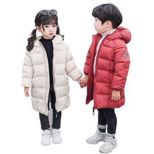 Piumini lunghi per bambini Capispalla Capispalla per bambini in cotone spesso Tuta da neve Parka Abbigliamento Autunno Inverno Neonati maschi Giacca con cappuccio solido J220718