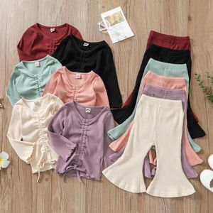 Baby Girl Clothes Set Pit Strip Pared Sleeve Top Trousers Solid Colors Soft Cotton Suit 6 Designs Valfria barnkläder