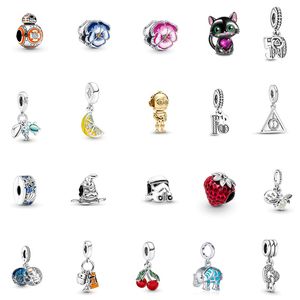 Sterling Silver s925 Loose Beads Cherry Flower Number Beaded Original Fit Pandora Bracelet Charm Girl Charm Pendant Necklace Accessories DIY Women Gift Jewelry