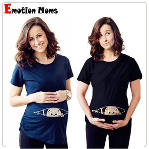 Yaz Annelik Top Hamilelik T Gömlek Kadın Karikatür Tee Hamile Giysi Komik T-shirt Artı Boyutu M-3XL 220419