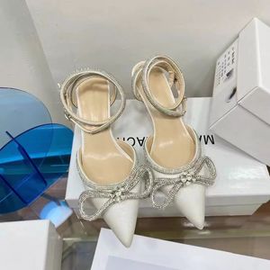 Elgance Double Bow Rhinestone Crystal-embelled Sandals PVC Pumps High Heels Shoes 90mm Spool Heels Women Luxurys Designers Dress Shoe Ankle Cross Strap EUR34-43