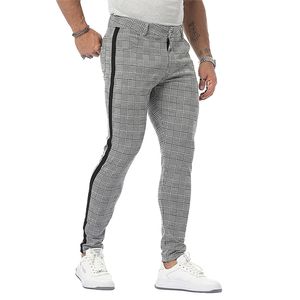 Herrbyxor herr streetwear chinos pläd casual fitness män skinnig botten jogger tröjor mode byxor rand spår 220826