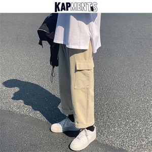 KAPMENTS Vintage Men Corduroy Pocket Baggy Cargo Pants Joggers Mens Japanese Streetwear Wide Leg Male Korean Trousers 220325