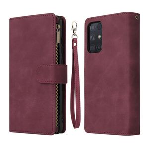 Luxury Zipper Flip Leather Cases for Samsung A01 A11 A21 A41 A42 A52 A32 A71 A72 G US EURO Version Multi Card Slots Cover Prevent266P