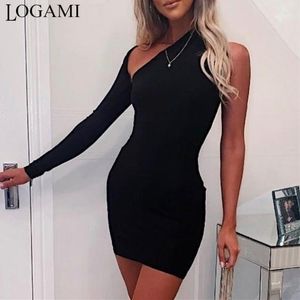 Bir Kollu Seksi Bodycon Elbise Kadınlar Mini Parti Elbiseler Bahar Kısa Rahat