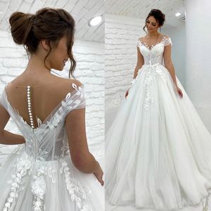 Novias Batas al por mayor-Princess Illusion Wedding Gowns D Lace Appliques Boho Bride Vestido Vestido de Novia Vestido de pelota personalizado