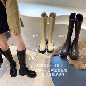 2022 Sonbahar Kış Kadınlar Uzun Boot Fashion Square Toe Toe Ladies Casual uyluk diz boyu botlar Kare Düşük Topuk Şövalye Botları Y220817