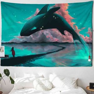 Magic Whale Tobestry Anime WALLING HOHEMIAN STYL DECORATION HOME HIPPIE Mattress Girls Dorm Dekor Pokój J220804