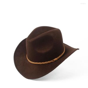 Basker mode barn barn ull ihålig västerländsk cowboy hatt bred brim fedora utsättningar sombrero hombre jazz capberets oliv22