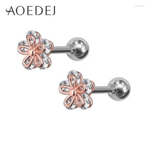 Stud Flower Earings Women Jewelry Stainless Steel Crystal Earrings Rose Gold Jewellery Rhinestone For Small EarStud Odet22 Farl22