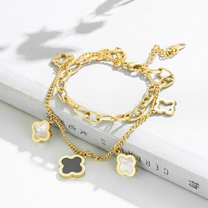 Klassiek ontwerp vier blad klaver charm roestvrijstalen armband gelukkige vrouwen geschenk sieraden