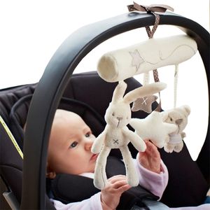 Hängande säng baby spädbarn handklocka skramlar säkerhetssäte kanin björn musik plysch leksak multifunktionell barnvagn plysch leksaker gåvor 220531
