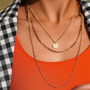 Pendant Necklaces Stainless Steel Layered Necklace-3 Necklaces-Coin Necklace-Multi-layered Gold Filled Circle-Disc