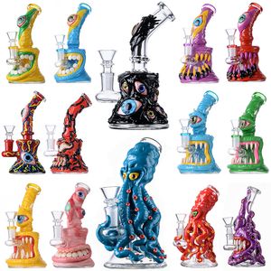 Bongs de vidro inebriantes exclusivos Eye 3D Estilo Halloween Cachimbos de água Chuveiro Perc Polvo Óleo Dab Rigs Beaker Bong 14 mm Junta com tigela em estoque