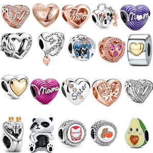 New S925 Sterling Silver Charms Logo Love Heart Beads Original Fit Pandora Bracelet Pingente Luxo Panda Fashion Diy Ladies Mom Jóia Presente