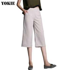 Linen cotton wide leg pants loose solid high waist Plus size S 4XL white black gray casual calf length pants female summer 210412