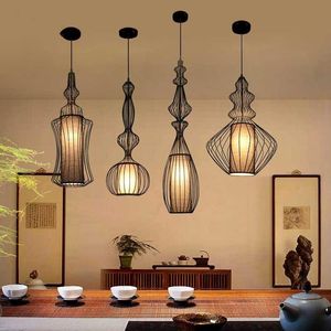 Pendant Lamps Vintage Restaurant Led Lights Loft Deco Parlor Bar Coffee Shop Hanging Light Fixtures Iron/Cloth Suspension LampPendant