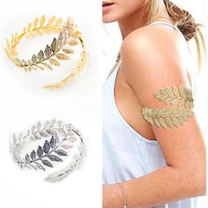 Vintage Gold Silver Plated Greek Roman Laurel Leaf Armband Armband Upper Arm Cuff Armlet Festival Bridal Belly Dance Armelets smycken