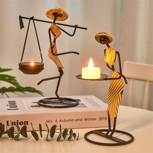 African Girl Candle Holder Metal Strona główna przyjęcie weselne świąteczne dekoracja akcesorium pulpit żelazne patyki 220628