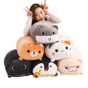 Long Animals Cuddle Stuffed Squishy Animal Bolster Cushion Dog Cat Shiba Inu Penguin Cylindrical Plushie Toys Sleeping Friend J220704