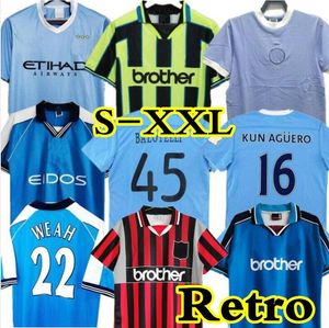 11 12 Jersey de futebol retro Toure Yaya Balotelli City 2012 2012 Man Kun Aguero Kompany 96 97 98 99 00 Camisa de futebol vintage