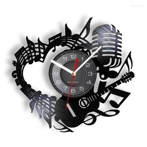 Wall Clocks Guitar Microphone Music Instrument Record Disc Clock Notes Crafts Decor Retro Timepieces For Studio