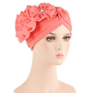 Women Flower Hats Stretchy Muslim Hijab Turban Cap Indian Beanie Bonnet Chemo Cancer Cap Ladies Bandanas Chapeau Africain Femme