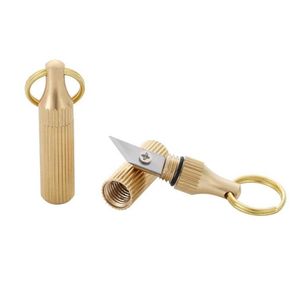 Mini Brass Capsule Pocket Knife Portachiavi Portatile EDC Coltelli multiuso Coltello sopravvivenza Portachiavi Ciondolo Gadget Lettera Pacchetto Apri regali