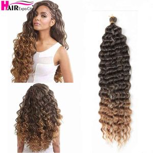 22-28 tum Deep Wave Twist Crochet Hair Natural Synthetic Braid Afro Curls Ombre flätningsförlängningar Expo City 220610