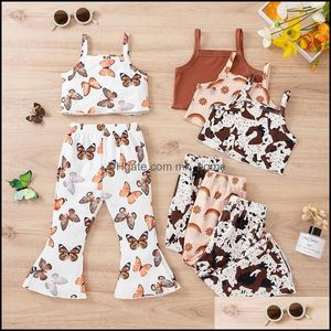 Clothing Sets Kids Girls Outfits Children Butterfly Camouflage Sling Topsandflared 2Pcs/Set Summer Fashion Mxhome Dgw