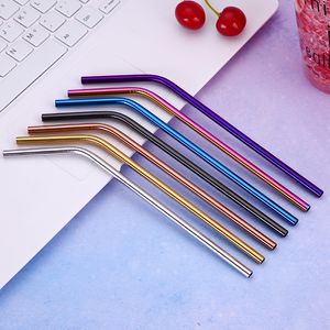 Dinnerware Metal Reusable 304 Stainless Steel Straws Straight Bent Drinking Straw With Case Cleaning Brush Set Party Bar accessory 1093 E3