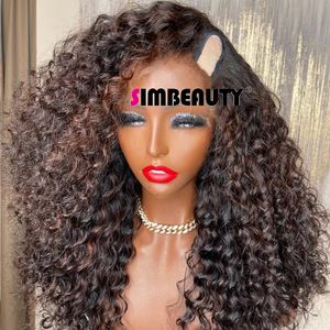 Destaque de Glueless Chocolate marrom marrom curly 100% Humano U Parte perucas com clipes Parte lateral peruana Remy Afro 4b 4c Full Curlyss v Peças Shape Jerry Curlys