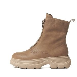 Ins Hot Women Ankle Cowhide Upper Shoes Autumn and Winter Ladies Vintage Front Zipper Short Snow Boots Y200915