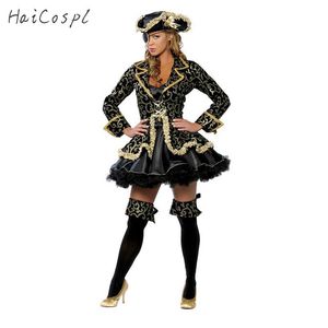 Theme Costume Pirate Women Sexy Skirt Halloween Party Cosplay Fantasy Stage Performance Black Gold With Blinder Hat Carnival Outfit