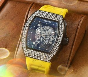 Popolare moda casual uomo di lusso diamanti anello quarzo orologi 43mm Relojes De Marca Mujer cava trasparente generoso cintura di gomma orologi da polso regalo