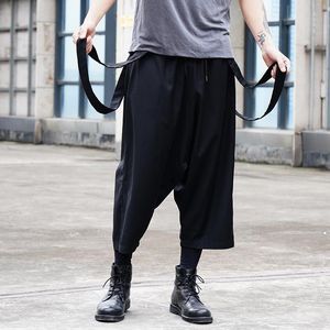 Erkek pantolon erkekler rahat önlük pantolon tulum erkek sokak kıyafeti hip hop gevşek pantolonlar koyu siyah japonya stil retro moda harem kadın adamları